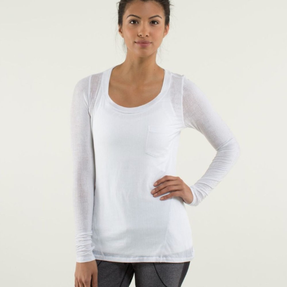 Lululemon Inner Calm Long Sleeve - Misty Stripe Burnout White - Size 6